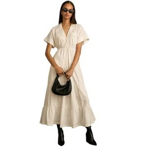 Maeve Anthropologie Size XSmall Short Sleeve V-neck Tiered Maxi Dress Pockets